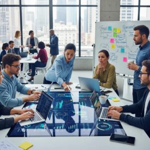 Modern office collaboration on technology solutions for digital transformation